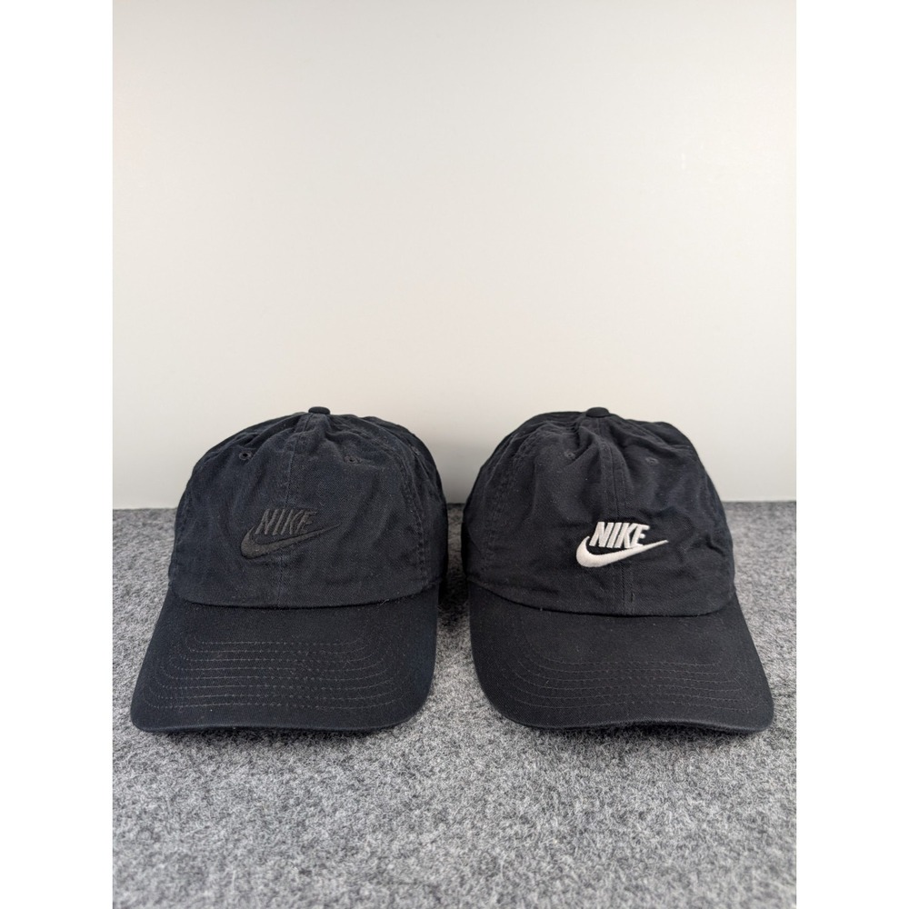 Lot of 2 Nike Hat Cap Strap Back Black Swoosh Logo Heritage86 Adjustable Mens
